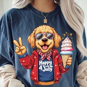 Patschischer Golden Doodle Png Png, glücklicher 4. Juli Hundeliebhaber Clipart Sublimationsdesign, Unabhängigkeitstag Design, Handwerk Clipart Digital