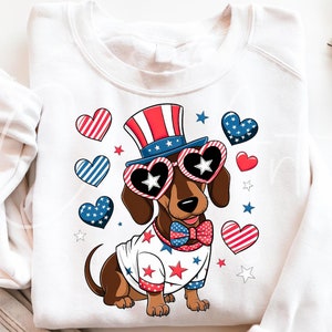 4. Juli Dackel PNG, Dackel in Stars and Stripes Kleidung, Dackel in Stars and Stripes Kleidung, Dackel in Stars and Stripes