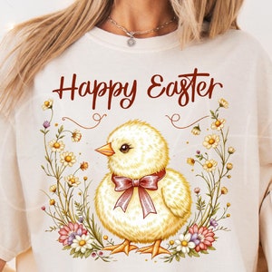 Pollito de Pascua feliz PNG, camiseta de sublimación de Pascua vintage, diseño de taza descarga digital, granja de primavera PNG, diseño de regalo de Pascua DIY