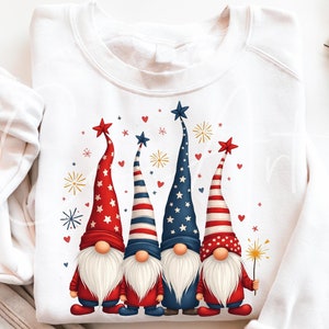 Gnomes patriotiques PNG, Clipart Gnomes du 4 juillet, conception de gnome sur le thème des Etats-Unis, conception de Sublimation de gnomes bleu blanc rouge, gnomes mignons numérique