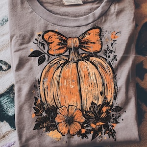 Halloween Pumpkin Png, Rustic Floral Fall Png Sublimation Shirt Design, Cute Pumpkin Png, Grunge Autumn Season Png with Flowers