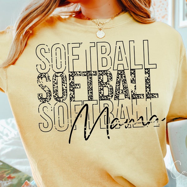 Softball Mama Svg Png, Leopard Print, Distressed - Grunge Softball Mom Shirt Design Cut File for Cricut, Sublimation Print or Silhouette