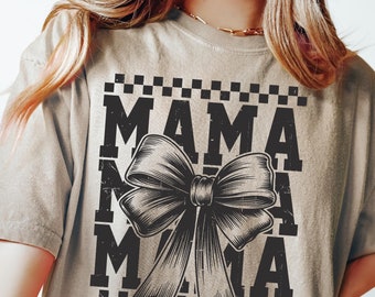 Rétro maman damier noeud SVG PNG : conception de T-shirt maman coquette (fichier numérique)