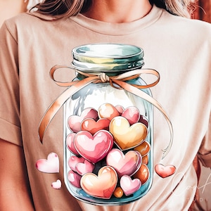 Frasco con corazones Png, Frasco de San Valentín Clipart Png, Hermosa impresión de sublimación de acuarela para camisetas, Taza DIY Suministros para manualidades Descarga digital
