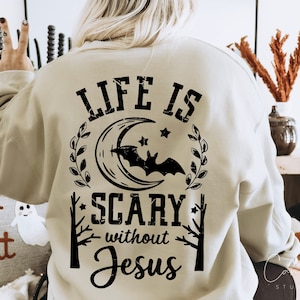 Halloween Svg Png, het leven is eng zonder Jezus Svg, Christian Svg Cut, Cricut of sublimatie afdrukbaar afdrukbestand digitale Instant Download