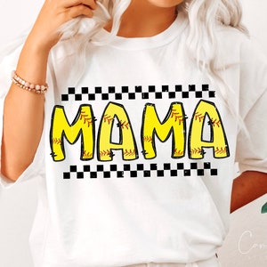 Softball Mama Png, Designs de t-shirt avec sublimation pour maman de softball rétro, png pour le jour du match, Softball à carreaux