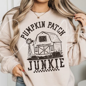 Pumpkin Patch Junkie SVG PNG: Retro Fall Design (Digital File Download)