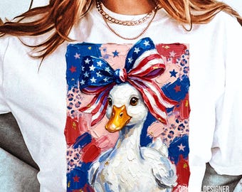 Oie patriotique PNG | Design sublimation avec noeud du 4 juillet | Chemise style canard américain rétro