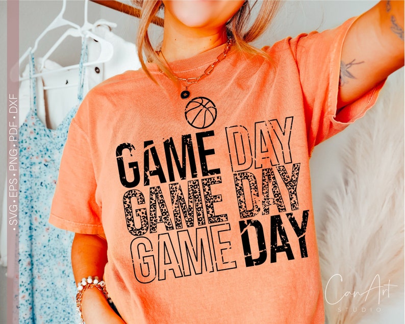 Basketball Game Day Png Svg Distressed Grunge Basketball Leopard Print Shirt Design Cut File for Cricut Silhouette Eps Dxf Pdf Sublimation image 1