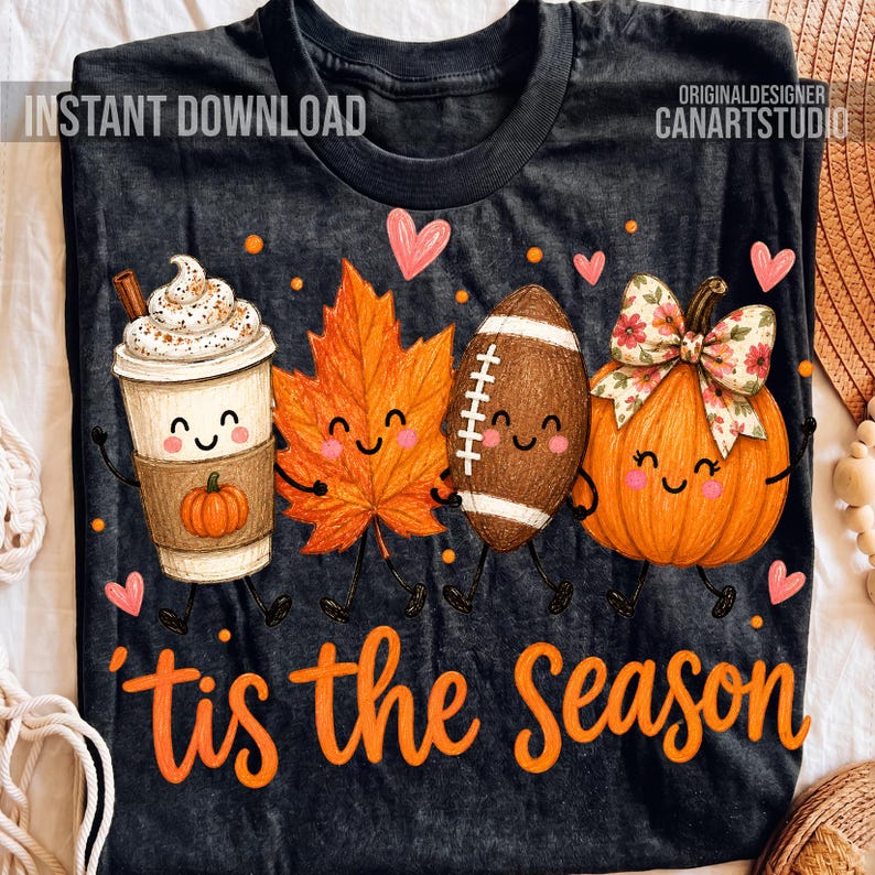 Tis The Season Fall PNG, Pumpkin Football Sublimation Shirt Design, Digital File image 3
