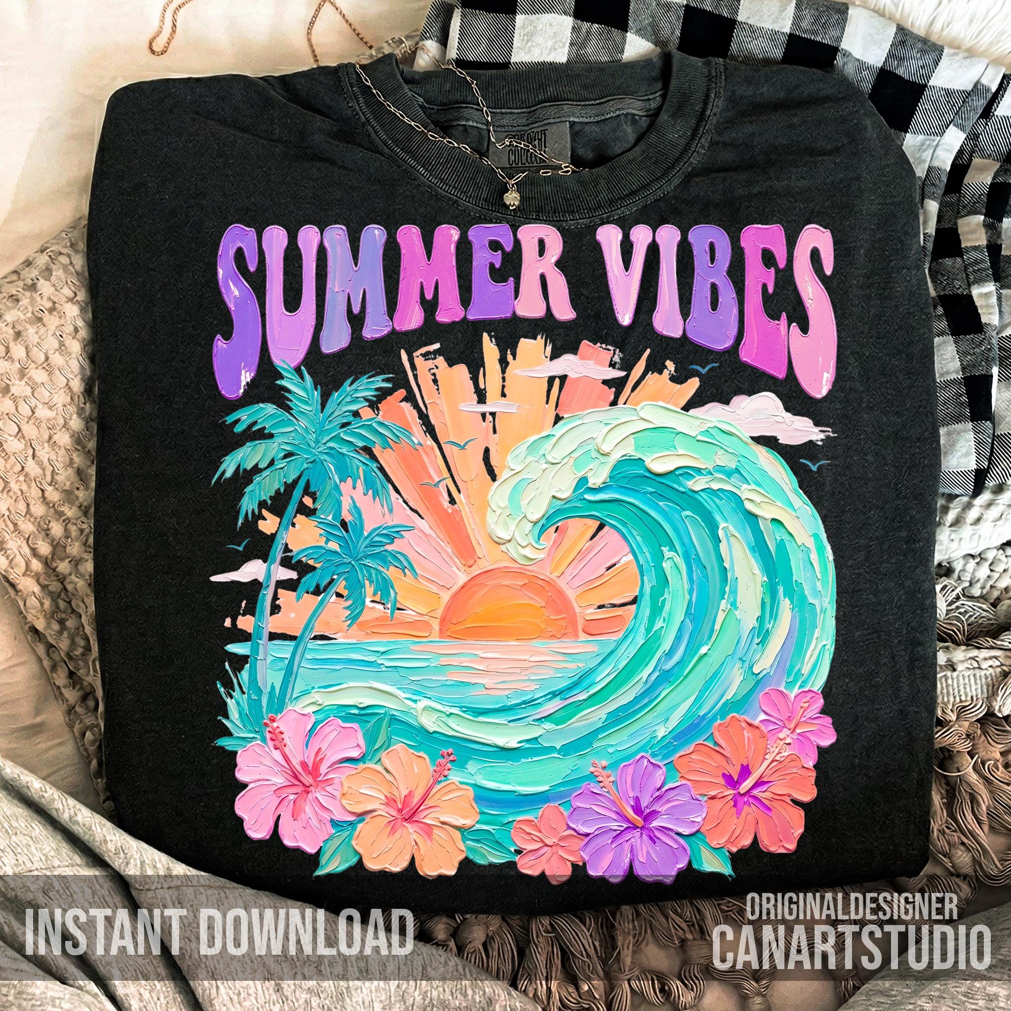 Summer Vibes PNG, Tropical Sunset Wave, Coastal Palm Tree Graphic ...