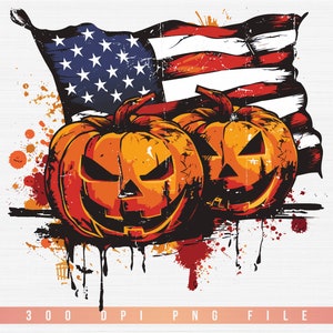 Bandera estadounidense en apuros y calabazas Png, Halloween Png, Calabaza patriótica Png Otoño Png Sulimation Png Archivo digital Descarga instantánea