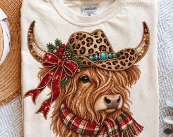 Christmas Western Highland Cow PNG, Sublimation Digital File