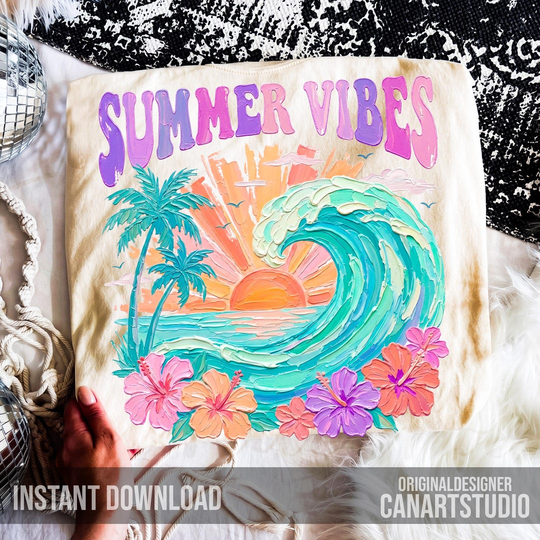 Summer Vibes PNG, Tropical Sunset Wave, Coastal Palm Tree Graphic ...