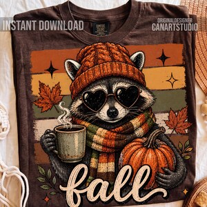 Mapache otoñal PNG, diseño de camiseta acogedora de otoño para sublimación imagen 3