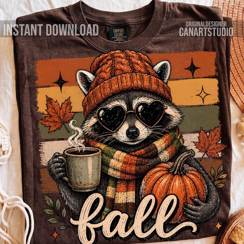 Mapache otoñal PNG, diseño de camiseta acogedora de otoño para sublimación imagen 3