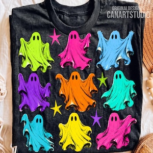 Halloween Ghost Pattern PNG, Retro Neon Sheet Ghost Collection, Sublimation Digital File