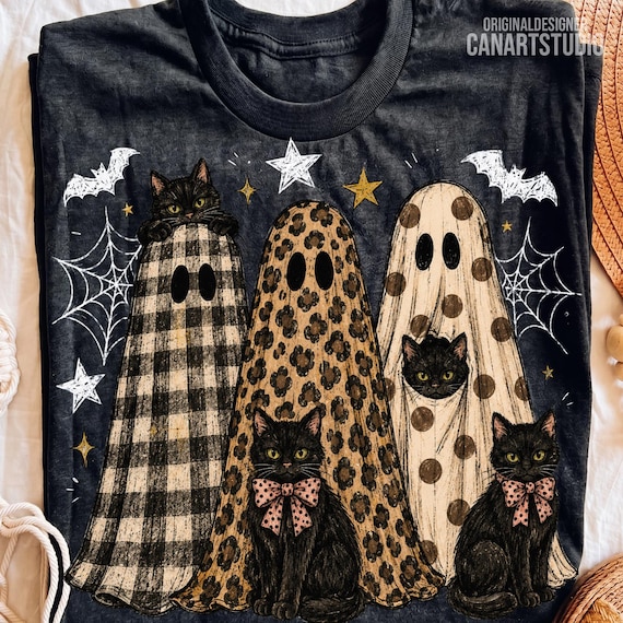 Halloween Ghost Cat PNG, Black Cat Sublimation Digital File