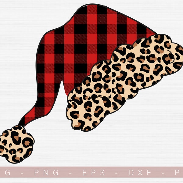 Santa Hat Svg, Santa Hat Png, Christmas Png, Buffalo Plaid Svg, Christmas Shirt Svg, Png Eps, Pdf, Leopard Print, Winter Svg Holiday Design