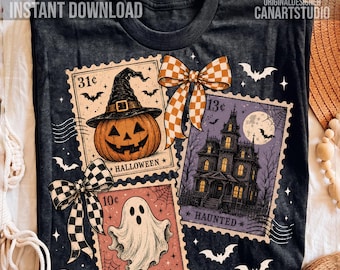 Halloween Stamp PNG, Vintage Halloween Sublimation, Spooky Ghost Pumpkin Shirt Graphic