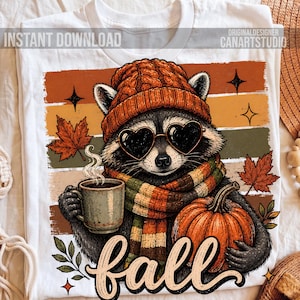 Mapache otoñal PNG, diseño de camiseta acogedora de otoño para sublimación imagen 4