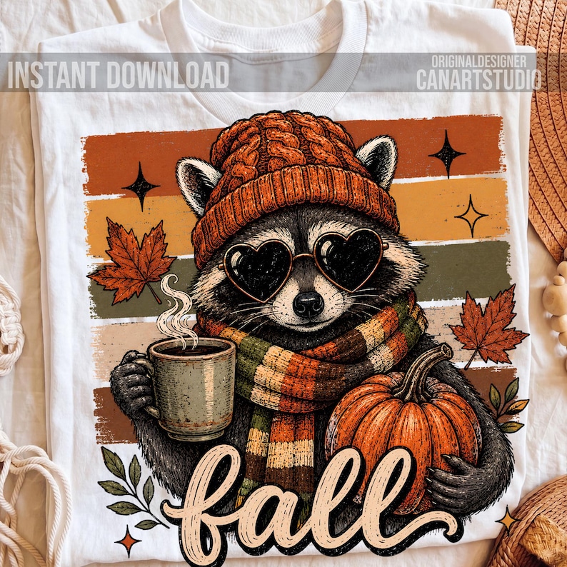 Mapache otoñal PNG, diseño de camiseta acogedora de otoño para sublimación imagen 4