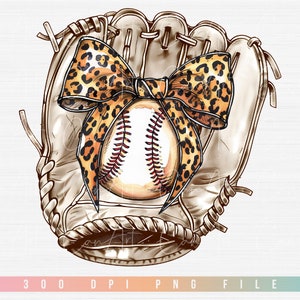 Baseball Png Sublimazione Design, Baseball Coquette Bow Png, Guanto da baseball retrò Png, Baseball Mom Png Nastro con stampa leopardata Download digitale