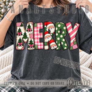 Merry Christmas PNG, Patchwork Santa Sublimation Digital File