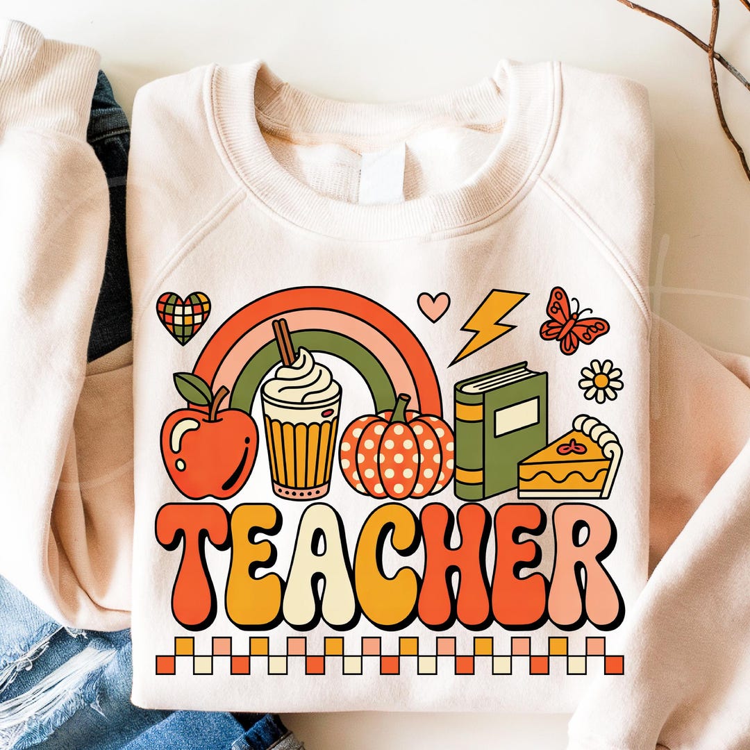 Retro Fall Teacher PNG, Autumn School Sublimation T-shirt Design ...