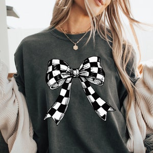 Coquette Bow Png Retro Sublimation Print T-Shirt Clipart Design, Coquette Ribbon Print File, Checkered Bow Tie Png Digital Instant Download image 2