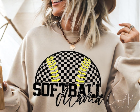 Softball Mama Png, Retro Checkered Softball Png, Sport Mom Png, Game Day Png Sublimation T-Shirt, Mug Designs Digital File Instant Download