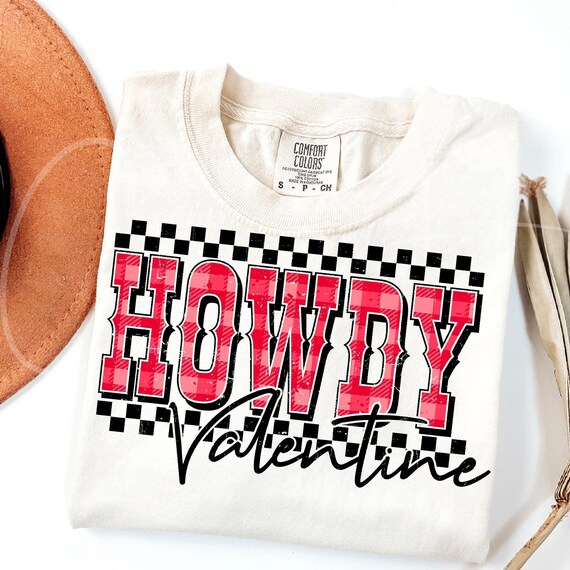 Howdy Valentine PNG: Western Retro Checkered Sublimation Design (Digital)