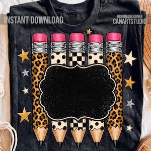Leopard Pencil PNG, Teacher Pencil Frame, Back to School Sublimation Design