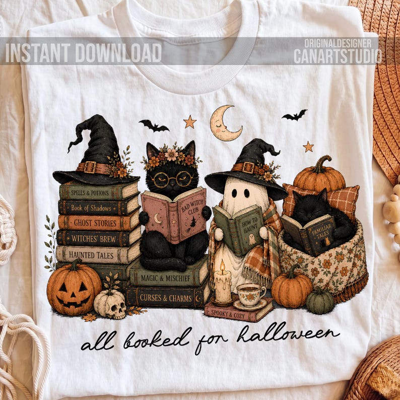 All Booked For Halloween PNG, Spooky Book Lover Shirt Sublimation Design, Digital File image 6