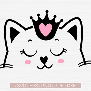 Katzengesicht, süßes Katzengesicht mit Krone, süßes Katzengesicht, Tiere zwar, Babyparty-junge-Mädchen-Svg-Schnittdatei für Cricut, Katzengesicht Png Download