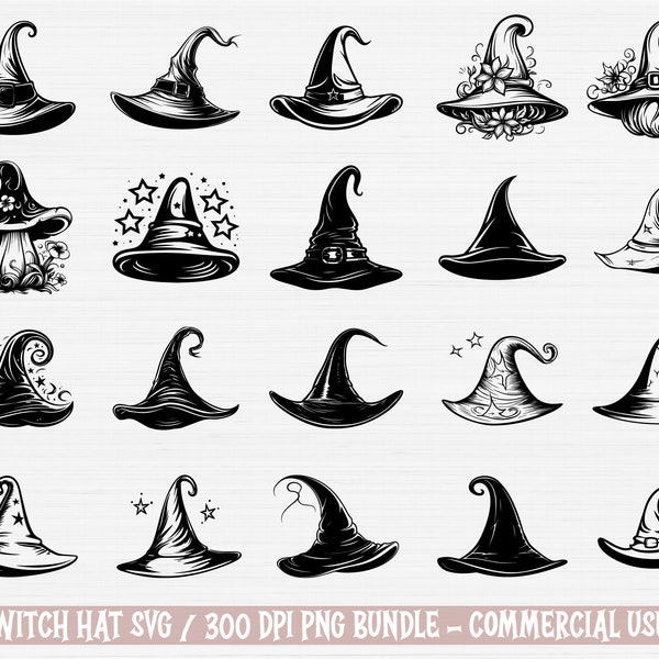 Witch Hat Svg Bundle, Png Bundle for Halloween, Vector Clipart Collection, Digital File Commercial Use Instant Download, Halloween Graphics