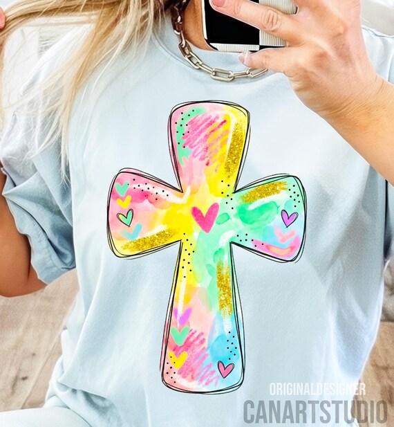 Preppy Easter Cross Png, Brushstroke Easter Png, Christian Faith Png, Pastel Colorful Spring Sublimation, Painted Religious Png, Easter png