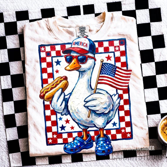 Patriotic Goose PNG, Funny 4th Of July Goose With Hot Dog Sublimation Design