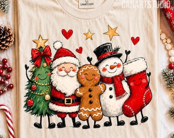 Christmas Characters PNG, Whimsical Holiday Friends Group, Vintage Sublimation Digital File