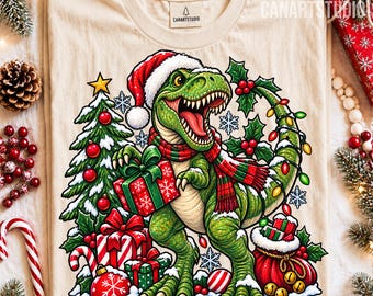 Christmas Saurus PNG, Festive T Rex Holiday Sublimation Digital File