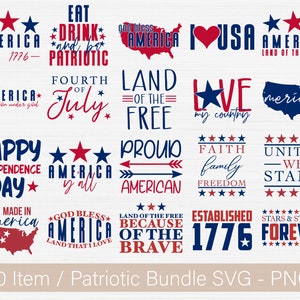 Lot Svg 4 juillet, lot Svg patriotique, 4 juillet SVG, Svg 4 juillet, lot Png patriotique, Svg Amérique, téléchargement immédiat Svg drapeau des États-Unis