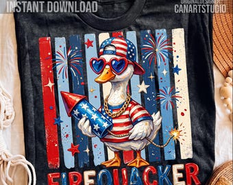 Firequacker PNG - Patriotic Duck Sublimation Design for 4th of July Shirts