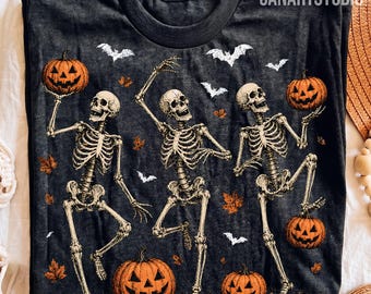 Halloween Skeleton PNG, Dancing Skeleton Pumpkin Design, Sublimation Digital File