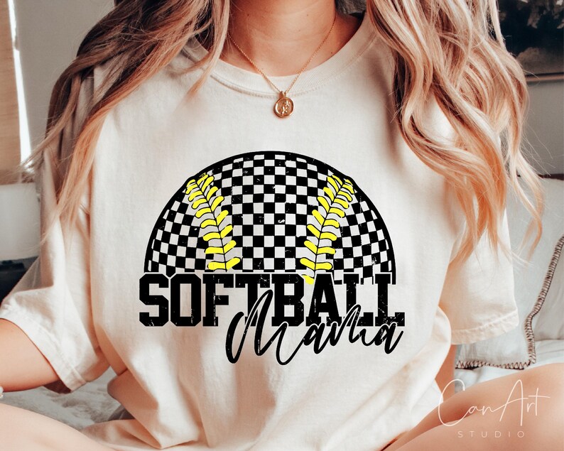 Softball Mama Png, Retro Checkered Softball Png, Sport Mom Png, Game Day Png Sublimation T-Shirt, Mug Designs Digital File Instant Download image 4