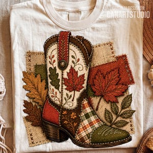 Stivaletto da cowboy autunnale PNG, design western autunnale rustico patchwork, file digitale per sublimazione