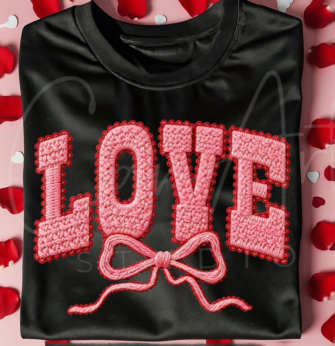 Pink Love Png Faux Crochet Style Valentine's Day Png Sublimation Shirt ...