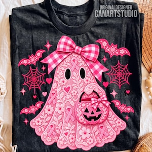 Halloween spookje met roze lint PNG, sublimatie digitaal bestand