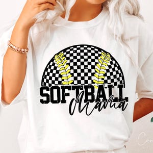 Softball Mama Png, Retro Checkered Softball Png, Sport Mom Png, Game Day Png Sublimation T-Shirt, Mug Designs Digital File Instant Download image 3