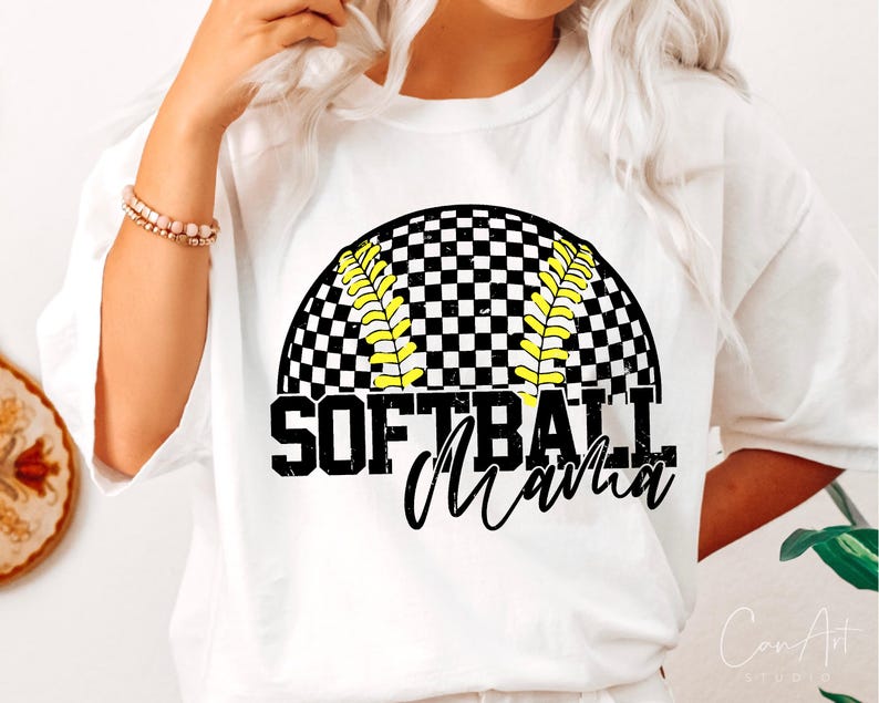 Softball Mama Png, Retro Checkered Softball Png, Sport Mom Png, Game Day Png Sublimation T-Shirt, Mug Designs Digital File Instant Download image 3