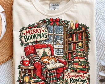 Merry Bookmas PNG, Christmas Reading Nook Sublimation Digital File